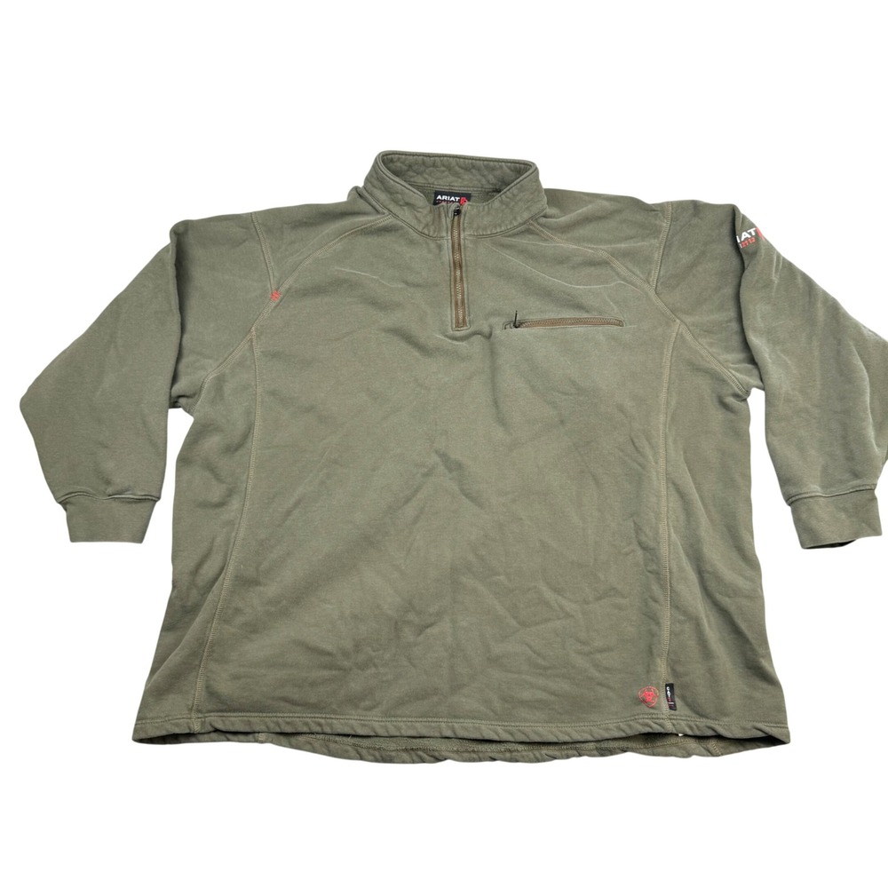 Ariat Work FR Mens 4XL Olive Green Flame Resistant Quarter Zip Shirt 10046698